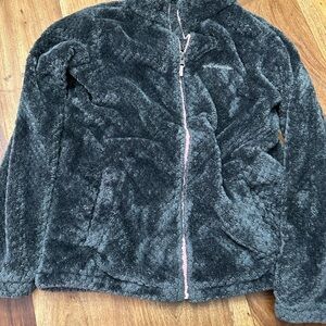 Columbia Size XL Kids Fleece Jacket - Dark Gray with Pink Zipper